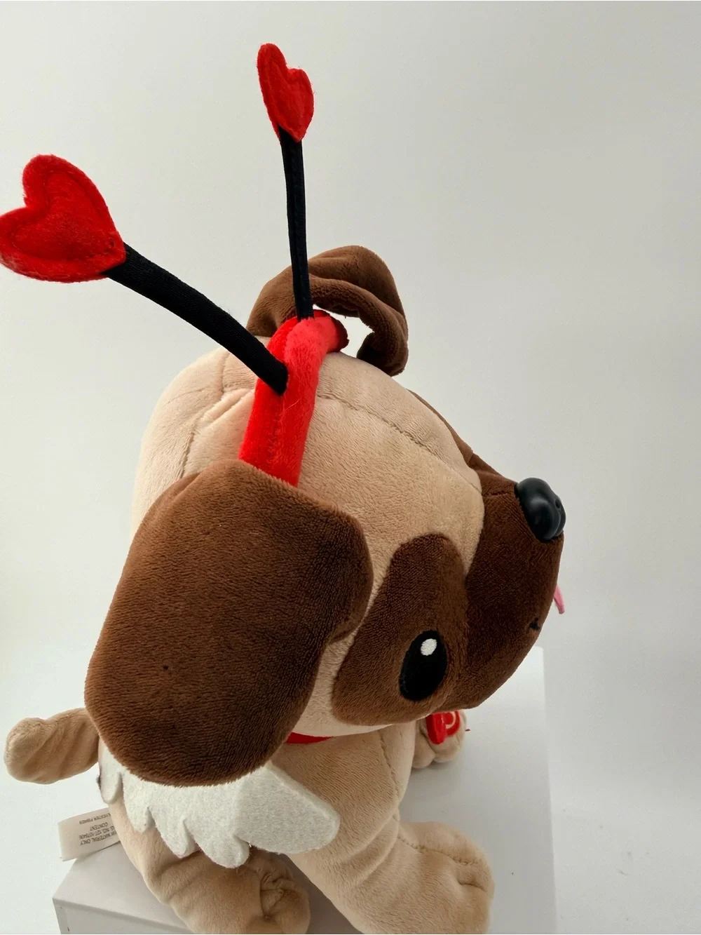 Hallmark Brown and Red Plush Pug with Heart Antennae